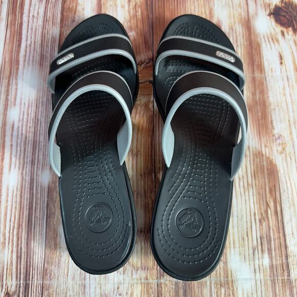 Crocs MADEIRA Size 10 Black Gray Double Strap Wedge Heel Sandal Open Toe Shoes - Picture 5 of 10